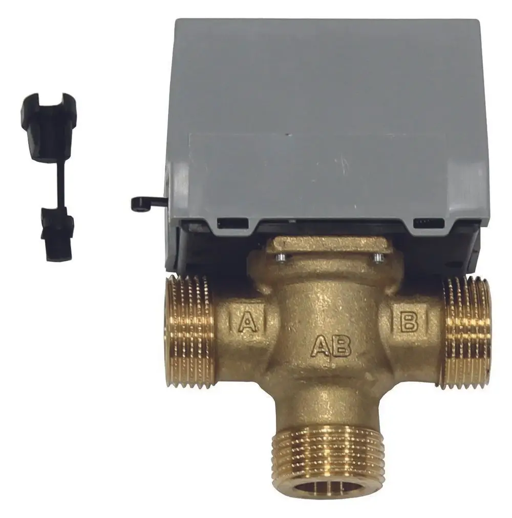 Vaillant 3-Wege-Umschaltventil mit Anschlüssen, das zum Wechsel zwischen verschiedenen Heizkreisen dient. Sichtbare Anschlüsse sind mit A und B gekennzeichnet.